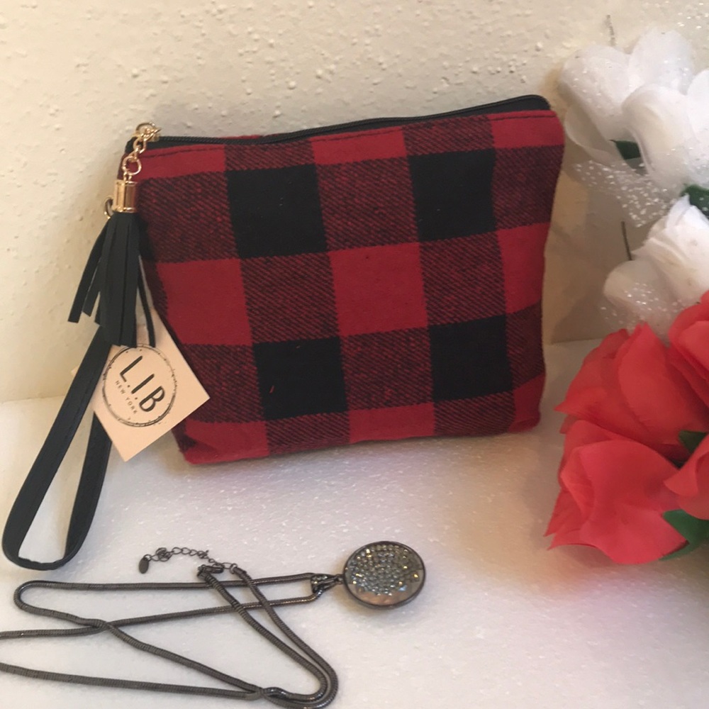 Red Check Plaid Wristlet bag